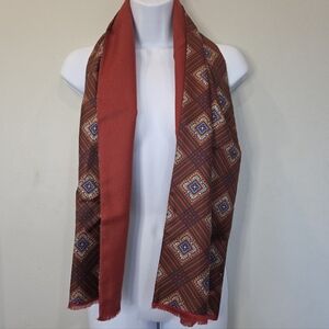 VTG Echo Silk Wool Rectangle Scarf 11x54 Maroon Red Classic Pattern Old Money